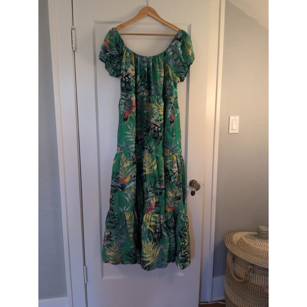 Anthropologie Maeve tropical bird maxi dress 1X